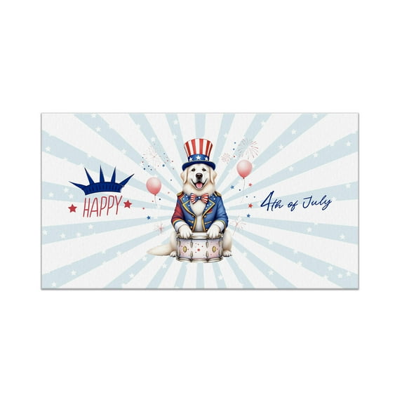 Happy 4th of July Patriotic Great Pyrenees Marching Band Uniform Balloons Fireworks Doormat Pyr Dog Lover Indoor Outdoor Welcome Mat - 13009