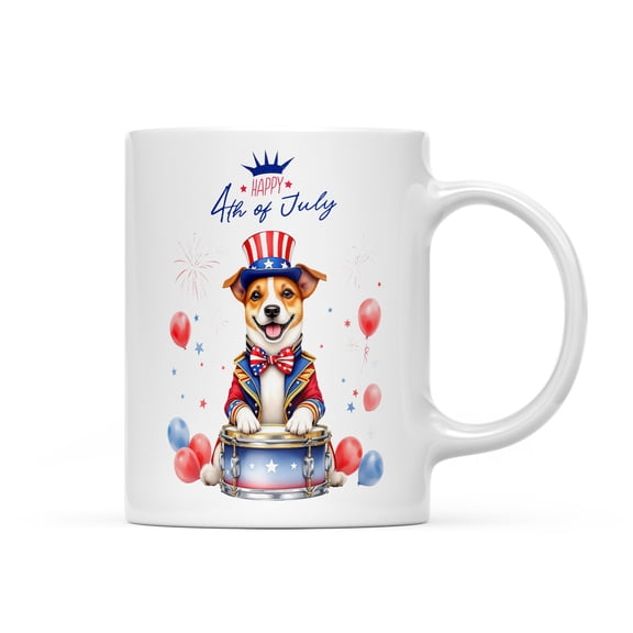 Happy 4th of July Patriotic Jack Russell Terrier Marching Band Uniform Balloons Fireworks Mug Parson Jack Dog Lover Coffee Tea Cup - 13009