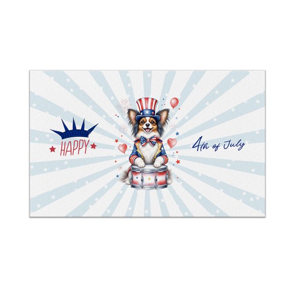 Happy 4th of July Patriotic Papillon Marching Band Uniform Balloons Fireworks Doormat Pap Butterfly Dog Lover Indoor Outdoor Welcome Mat - 13009
