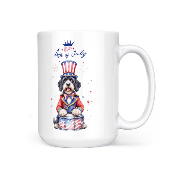 Happy 4th of July Patriotic Portuguese Water Dog Marching Band Uniform Balloons Fireworks Mug PWD Portie Fishing Dog Lover Coffee Tea Cup - 13009
