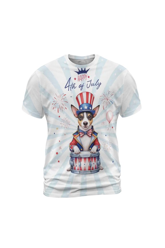 Happy 4th of July Patriotic Rat Terrier Marching Band Uniform Balloons Fireworks All Over Print 3D Shirt Unisex Merch Ratty Dog Lover - 13009