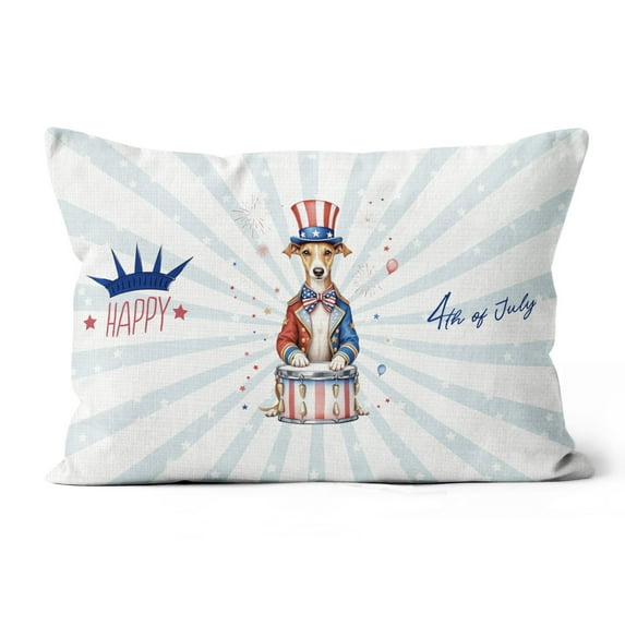 Happy 4th of July Patriotic Whippet Marching Band Uniform Balloons Fireworks Pillow Cushion Double Sided Dog Lover Throw Pillow - 13009