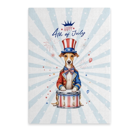 Happy 4th of July Patriotic Whippet Marching Band Uniform Balloons Fireworks Vertical Matte Canvas Poster Dog Lover Wall Art Home Decor - 13009