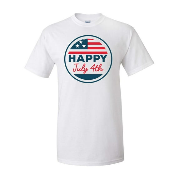 Happy 4th of July Retro Circle Patriotic Independence Day Unisex Adult Short Sleeve T-shirt-White-small