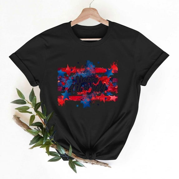 Happy 4th of July T-Shirts for Womens Patriotic Short Sleeves Shirts Loose Crewneck Cute Blouses Fashion Print Pullover Tops