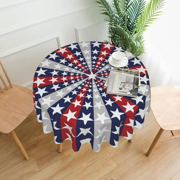 Happy 4th of July Tablecloth Round, Independence Day Table Cover, Washable Polyester Table Cloth for Kitchen Party Picnic Dining Decor 60 Inch