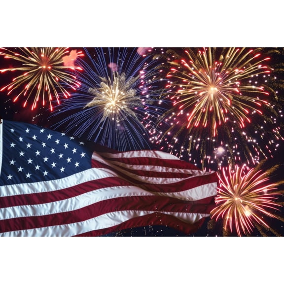 Happy 4th of July USA Flag & Fireworks Edible Image Cake Topper for Half Sheet Cake, by Tnct. (1 Count)