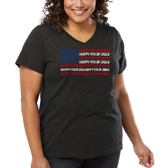 Happy 4th of July - Women's Plus Size Word Art V-Neck