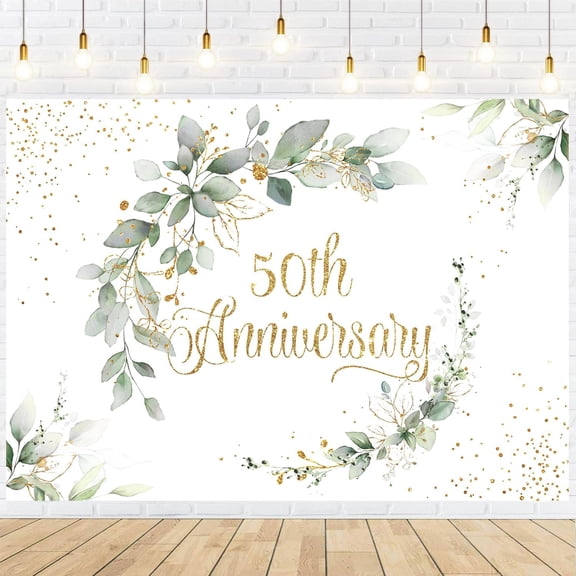 Happy 50th Anniversary Backdrop Cheers to 50 Years Marriage Wedding Day Background Sage Green Eucalyptus Gold Couples Memorial Anniversary Party Decorations Banner Supplies Photo Booth Props