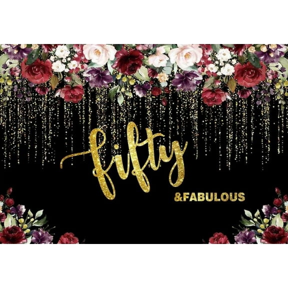 Happy 50th Birthday Backdrop Banner Rose Gold Banner Fifty Year Old rations for Women Photography Background