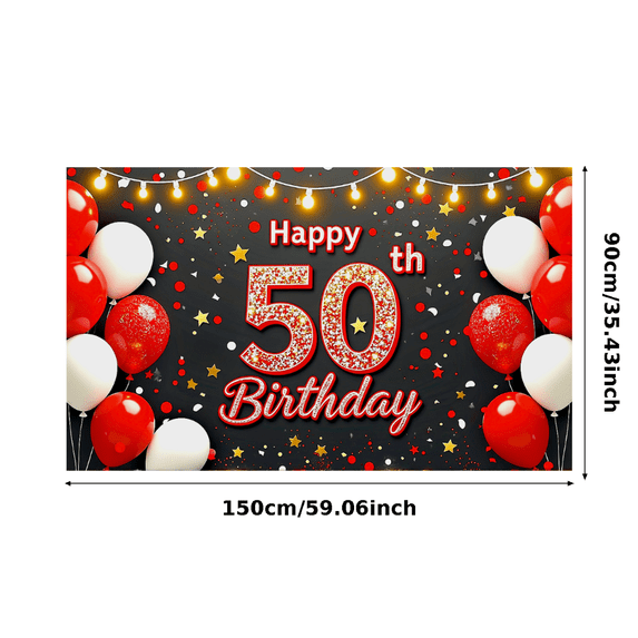 Happy 50th Birthday Backdrop Banner with Balloons Star Decors Party Supplies Birthday Decoration Photography Props Birthday Party Background