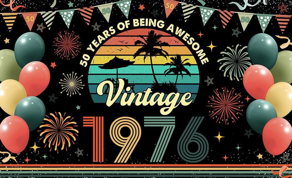 Happy 50th Birthday Backdrop Colorful Back in 1976 Birthday Background ...