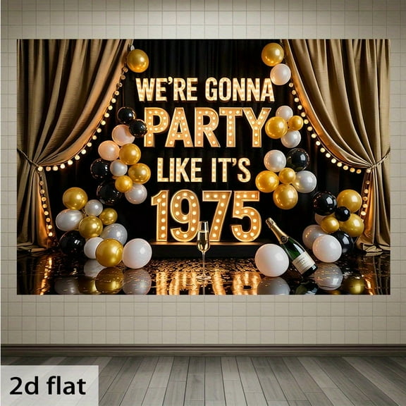 Happy 50th Birthday Backdrop We're Gonna Party Like It's 1975 Photography Background for Women Men Golden Black Retro Cheer to 50 Years Birthday Party Decorations Banner Supplies Photo Booth Props