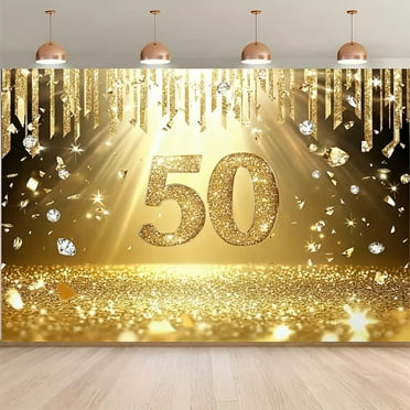 Happy 50th Birthday Backdrop Luxurious Golden Glitter 50th Birthday Photography Background Sparkling Diamond Fifty Years Old Birthday Party Fabulous Decoration Studio Props