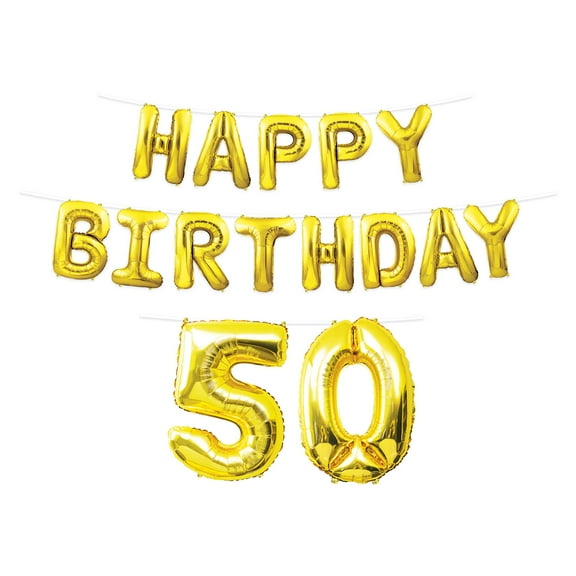 Happy Birthday 50 Balloon Streamer, 14.25" & 25" x 15', (1/Pkg)