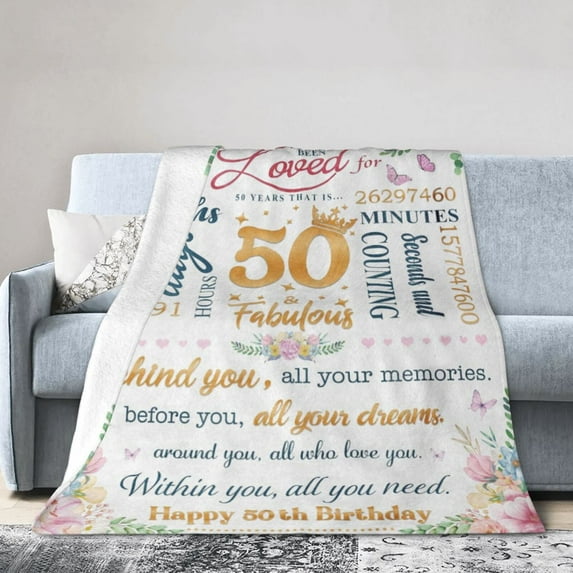 Happy 50th Birthday Blanket Gifts For Kids Adults - Lightweight Throw Blanket For Bedroom Living Room Decor Soft Fuzzy Fleece Cozy Plush Bed Couch 60"X50"