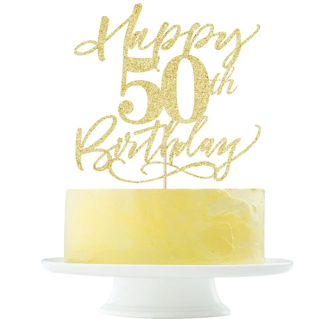 Happy 50th Birthday Cake Topper Gold Glitter Hello 50 ,50 Anniversary ...