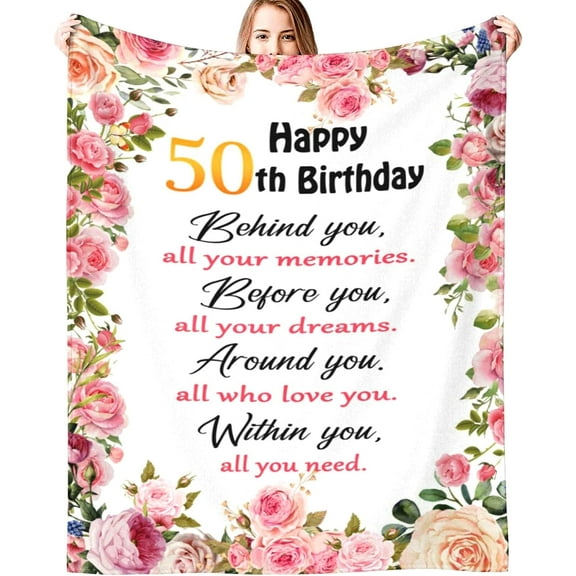 Happy 50th Birthday Gifts for Women Blanket 50th Birthday Decorations Throw Blanket Birthday Gift Ideas for 50 Year Old 60"X50"