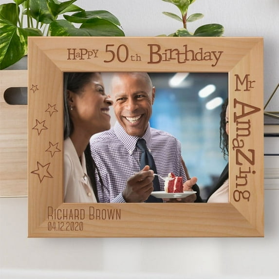 Happy 50th Birthday Mr Amazing Personalized Wooden Frame-10" x 8" Brown Horizontal