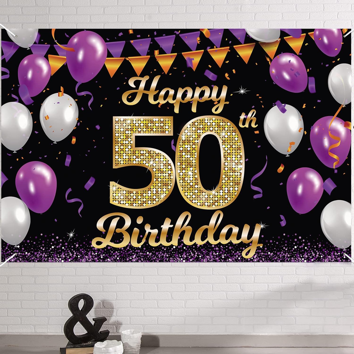 50. Geburtstag Deko-Set – Schwarz & Gold – Mit Banner, Ballons & Konfetti – Für Party