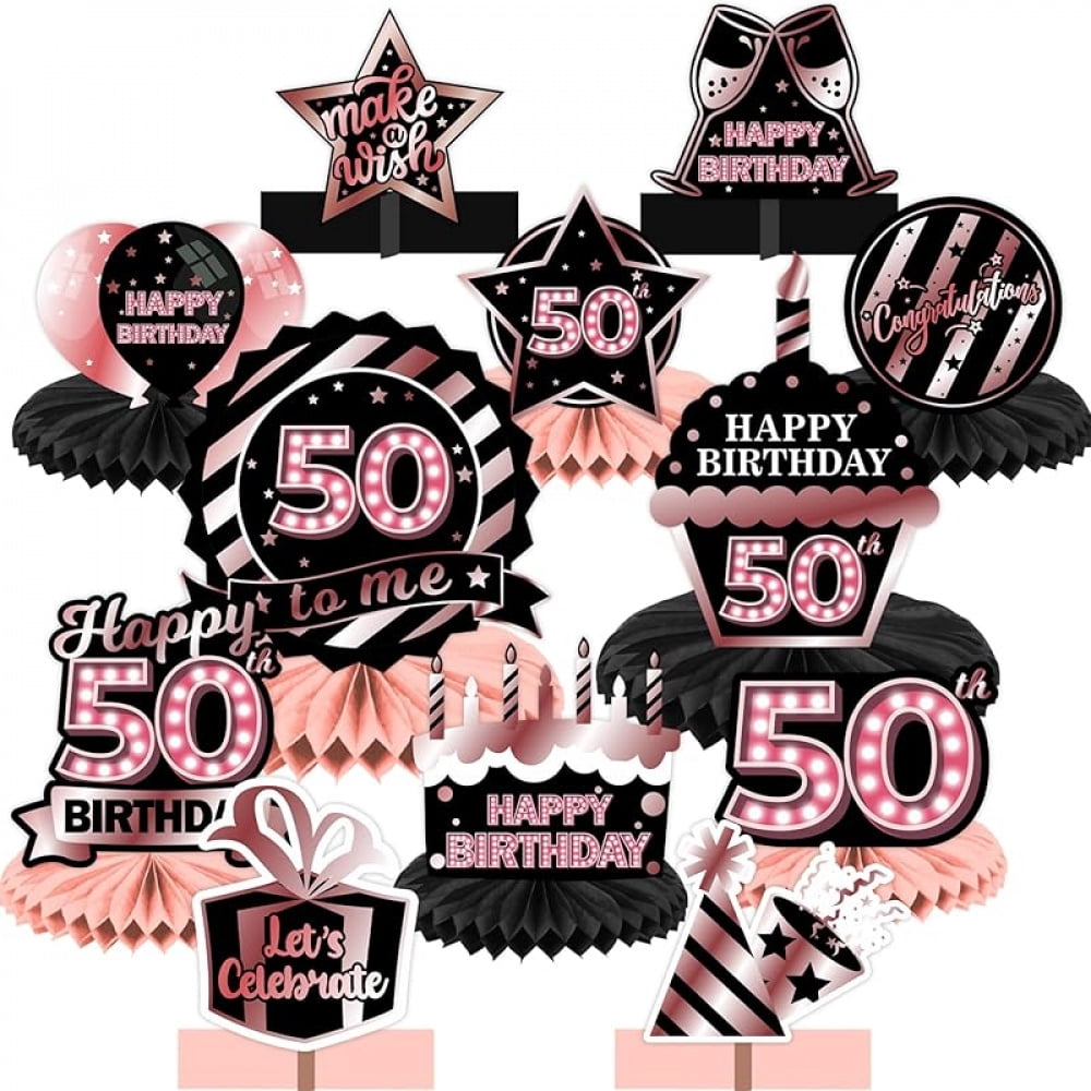 8-Piece Pink & Black Birthday Honeycomb Centerpieces – Table Decor For Kids Or Adult Parties