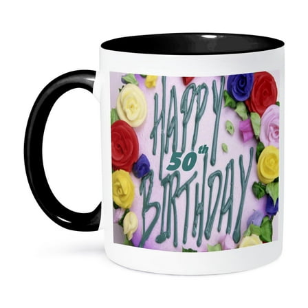 3dRose, Happy 50th Birthday.png, 15oz Two-Tone Black Mug