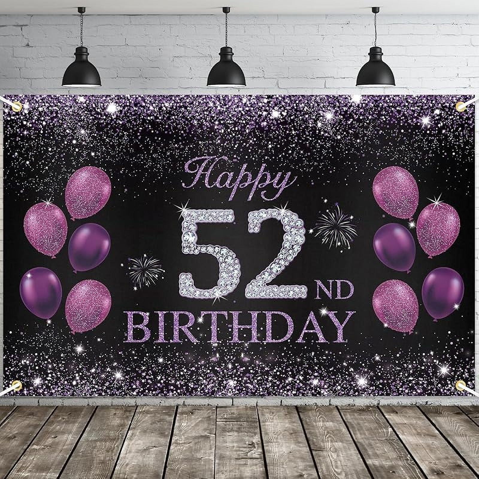 Happy 52th Birthday Banner, Purple Happy 52th Birthday Party ...