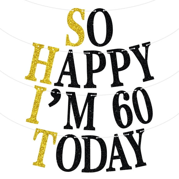 So Happy I'm 60 Today Banner, Funny 60th Bunting Sign for Men Women, Cheers to 60 Years, Happy 60th Birthday Party Decorations Supplies,Black and Gold Glitter