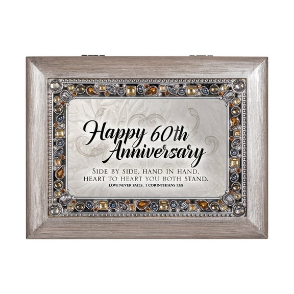 Cottage Garden Happy 60th Anniversary Jeweled Pewter Colored Keepsake Music Box Plays Amazing Grace