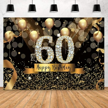 Happy 60th Birthday Backdrop for Adult Party Circle Gold Balloon Photography Background Sixty Birthday Black Gold Party Backdrops Diamond 60th Birthday Photo Banner