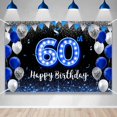 thumbnail image 1 of Happy 60th Birthday Backdrop Banner Blue Black Theme Background with Blue Neon Light Shiny Fashion Birthday Party Photo Photography Prop Booth Background for Men Women Celebration, 1 of 4