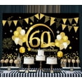 thumbnail image 1 of Happy 60th Birthday Backdrop Large Fabric, Black Gold 60th Birthday Sign Banner, Photo Booth Photography Background with Rope, 60th Birthday Party Decorations, 72.8" x 43.3", 1 of 7