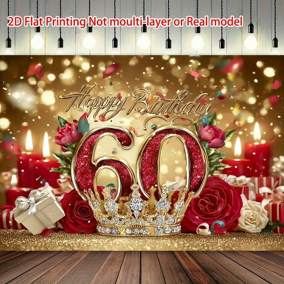 Happy 60th Birthday Backdrop Red White Roses 60th Birthday Photography Background Golden Royal Crown Number 60 Birthday Party Decorations Banner Supplies Photo Booth Props