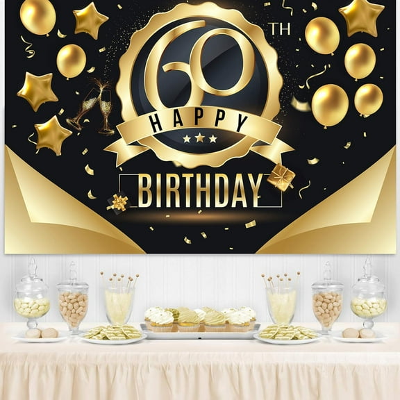 Happy 60th Birthday Backdrop for 60 Birthday 60th Anniversary Backdrop Photo Backdrop Banner Decorations Black and Gold