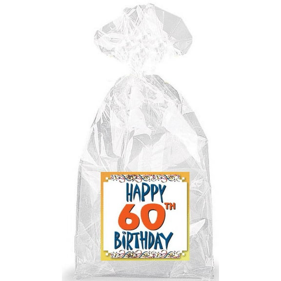 Happy 60th Birthday Birthday Party Favor Bags with Ties - 12pack