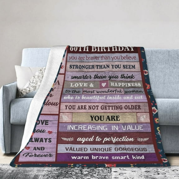 Happy 60th Birthday Blanket Gifts For Kids Adults - Lightweight Throw Blanket For Bedroom Living Room Decor Soft Fuzzy Fleece Cozy Plush Bed Couch 40"X30"
