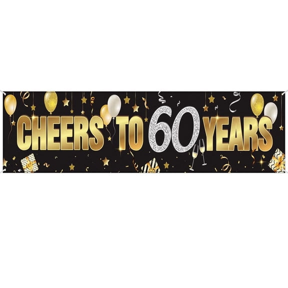 Happy 60th Birthday Decoration Banner,Happy Birthday Banner Sign Gold Glitter Party Decoration Supplies Anniversary Celebration Backdrop (Cheers to 60 Years-60th Birthday)