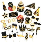 OUO Hoorays 60th Birthday Photo Booth Props Party Favors, Black and Gold, 24 Pieces