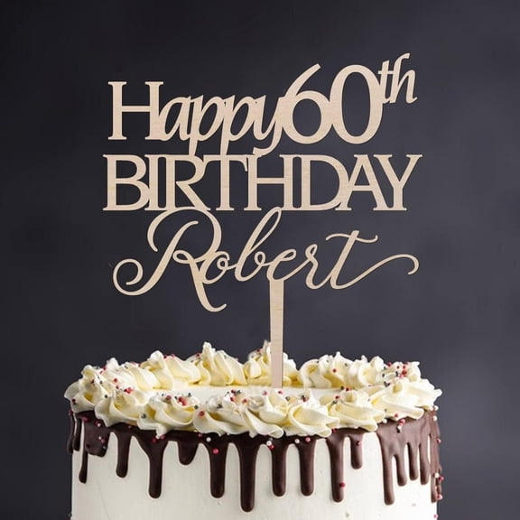 Happy 60th Birthday Rustic Wood Cupcake Topper Sign Durable Happy Birthday Cake Topper Pick Baking Cake Decoration for Birthday Celebrations Anniversary Theme Party Decor