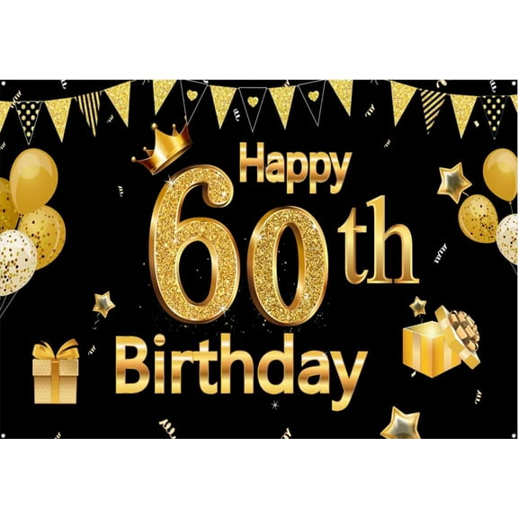 Happy 60th Birthday ration Banner Men Women Navy Blue Gold Backdrop Sixty Years Old Anniversary Photography Background Party