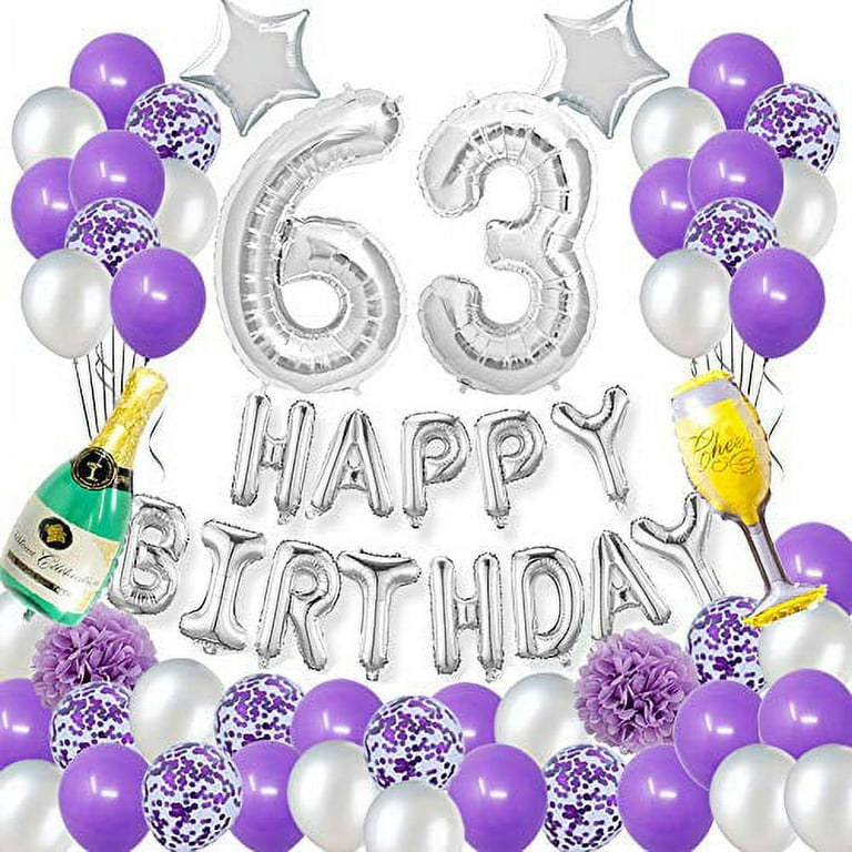 Happy 63RD Birthday Party Decorations Pack-Purple Silver Theme