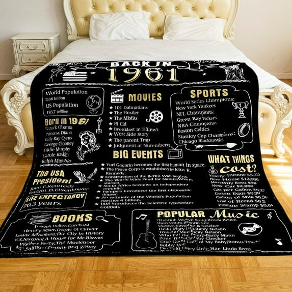 Happy 63th Birthday Gifts for Women Men, 63th Birthday Gift Ideas for Wife Husband Mom and Dad, Parents Wedding Anniversary Blanket, Back in 1961