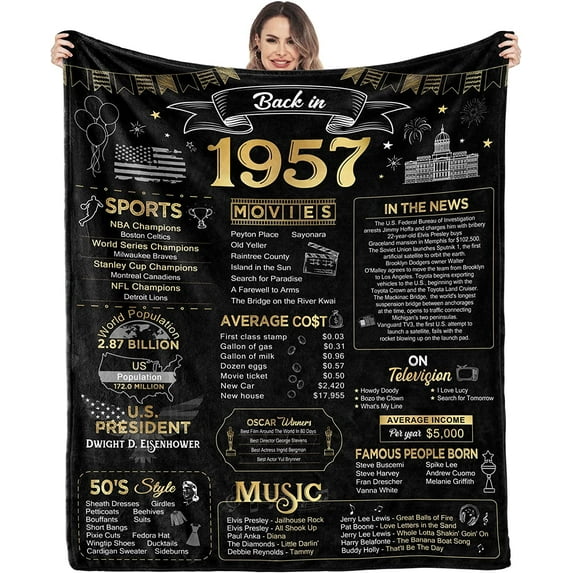 Happy 65th Birthday Gifts for Men Women Blanket 1957 65th Birthday Decorations 65 Years Old Gift for Dad Mom Grandparents Back in 1957 Flannel Fleece Soft Throw Blanket for Bed Sofa 50"x60"