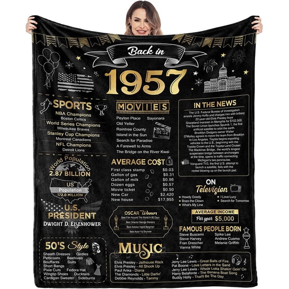 Happy 65th Birthday Gifts for Men Women Blanket 1957 65th Birthday Decorations 65 Years Old Gift for Dad Mom Grandparents Back in 1957 Flannel Fleece Soft Throw Blanket for Bed Sofa 50"x60"