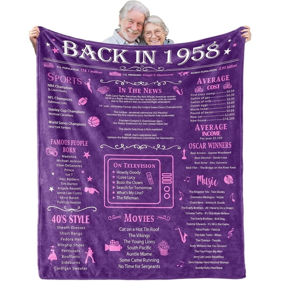 Happy 65th Birthday Gifts for Women Men Blanket 1958 65th Birthday Decorations Turning 65 Year Old Bday Gift Idea for Grandparents Mom Dad Back in 1958 Throw Blanket for Bed Sofa 60Lx50W Inches