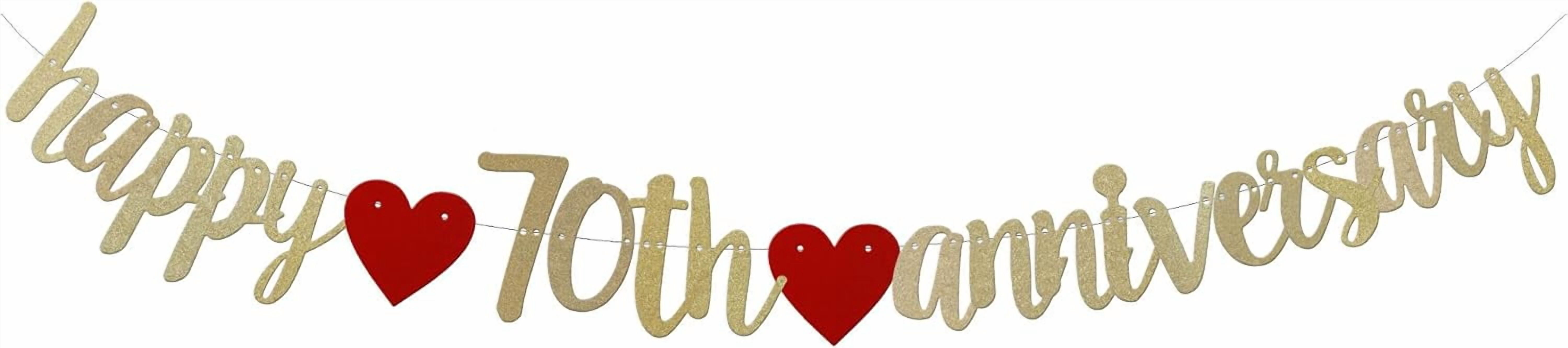 Happy 70TH Anniversary Banner Sign Gold Paper Glitter Party Decorations ...