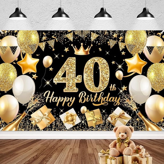 Happy 70th Birthday Banner Backdrop Black and Gold - 71x43 Fabric - Large Happy Birthday Sign for Backdrop, Birthday Party Photo Background Decorations for Men Women