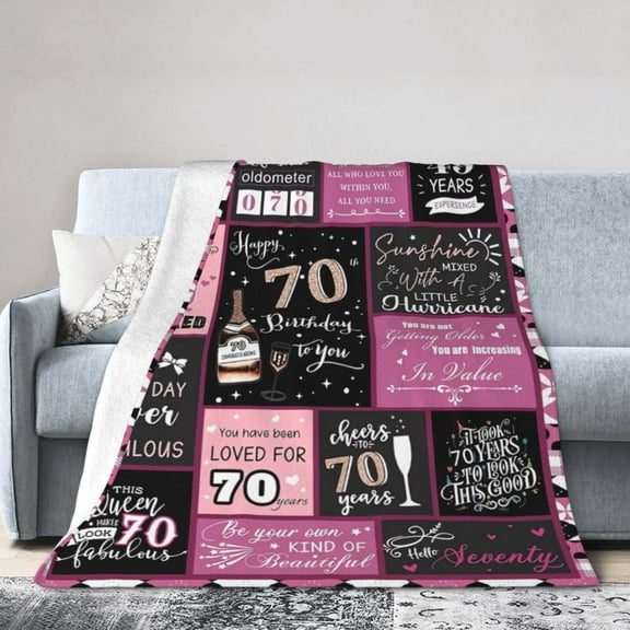 Happy 70th Birthday Blanket Gifts For Kids Adults - Lightweight Throw Blanket For Bedroom Living Room Decor Soft Fuzzy Fleece Cozy Plush Bed Couch 40"X30"