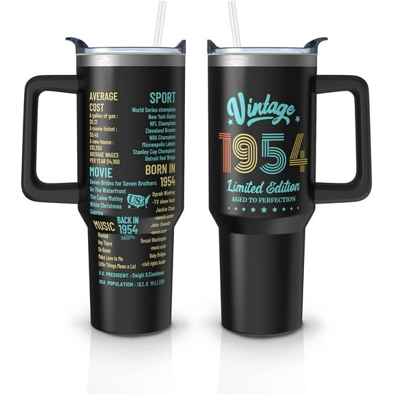 Happy 70th Birthday Decorations Gifts for Man - 70 Years Old Birthday Gifts Idea for Men, Him, Dad - 1954 Birthday Gifts for Men - Turning 70 Gifts for Men - Seventy Birthday Tumbler 40oz(Black)