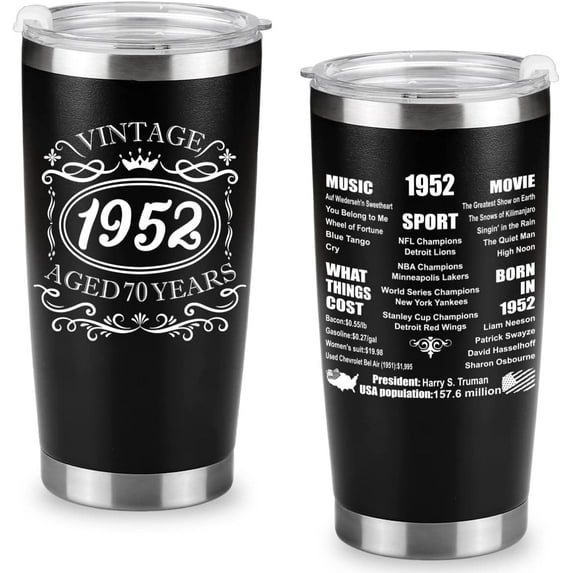 Happy 70th Birthday Gifts for Men women, 70 Years Old Gifts, Seventy Birthday Present, Funny Birthday Tumbler Cup Gifts(Black)